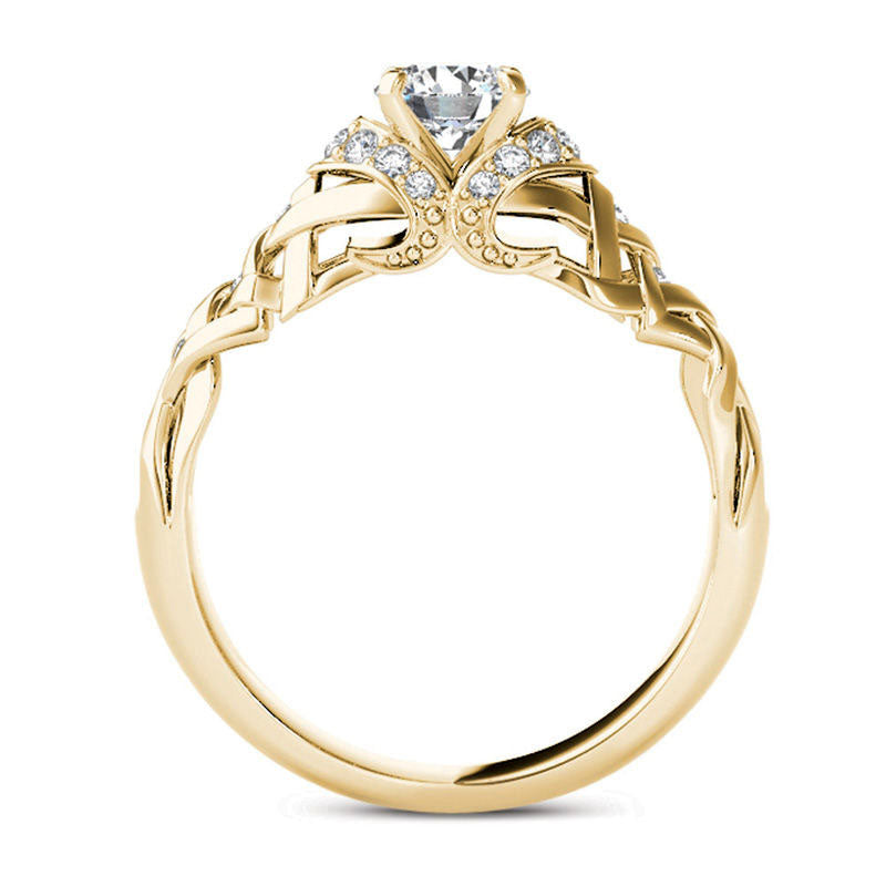 0.50 CT. T.W. Natural Diamond Lattice Engagement Ring in Solid 14K Gold