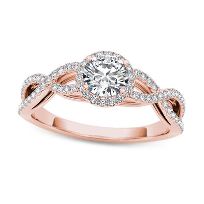 0.75 CT. T.W. Natural Diamond Frame Twist Engagement Ring in Solid 14K Rose Gold