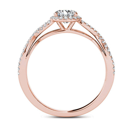 0.75 CT. T.W. Natural Diamond Frame Twist Engagement Ring in Solid 14K Rose Gold
