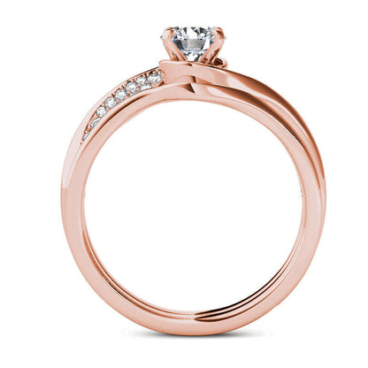 0.63 CT. T.W. Natural Diamond Twist Bypass Bridal Engagement Ring Set in Solid 14K Rose Gold