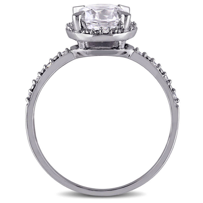 7.0mm Lab-Created White Sapphire and Diamond Accent Frame Ring in Solid 10K White Gold