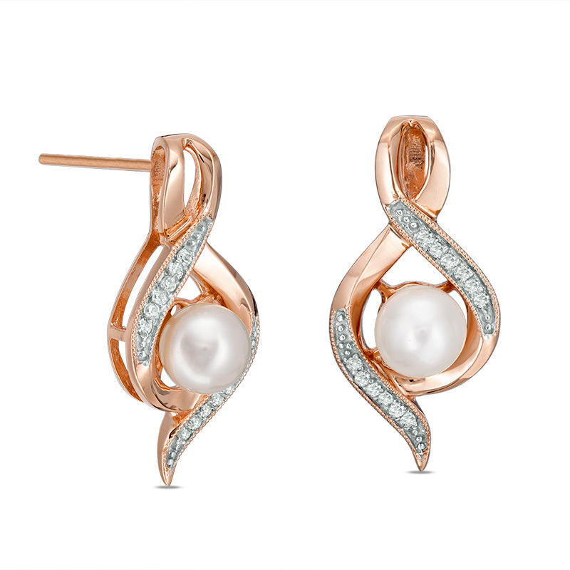 6.0mm Cultured Freshwater Pearl and 0.1 CT. T.W. Diamond Vintage-Style Drop Earrings in 10K Rose Gold