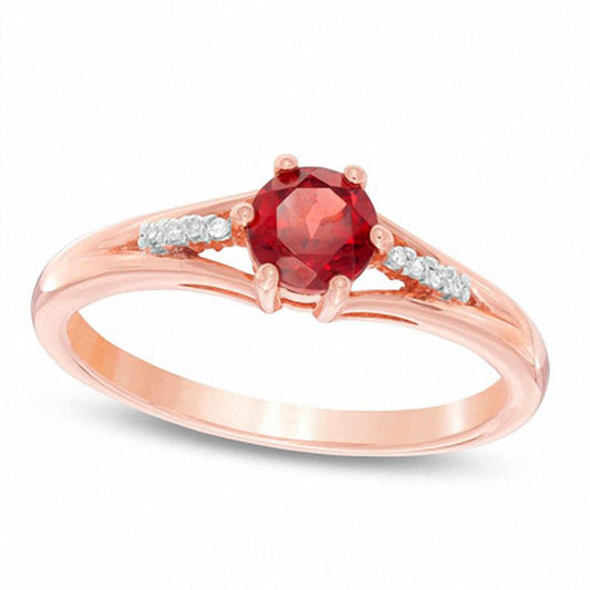 5.0mm Garnet and Natural Diamond Accent Split Shank Ring in Solid 10K Rose Gold