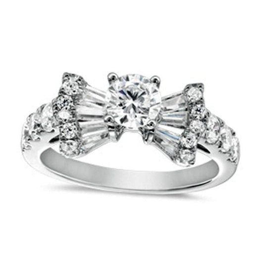 1.5 CT. T.W. Natural Diamond Bow Tie Engagement Ring in Solid 14K White Gold