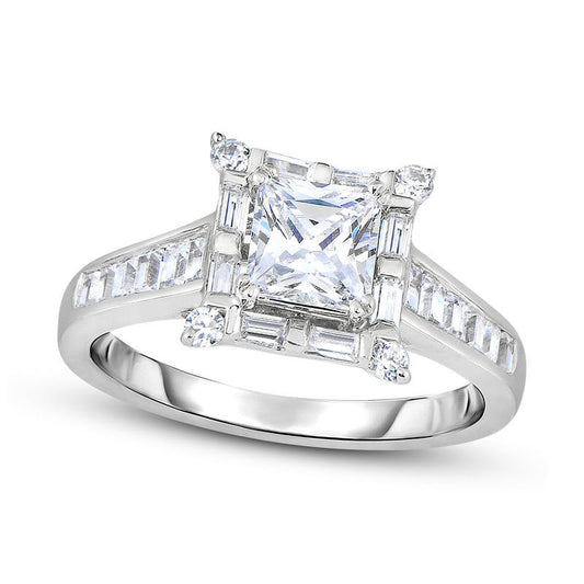 1.88 CT. T.W. Princess-Cut Natural Diamond Frame Engagement Ring in Solid 14K White Gold