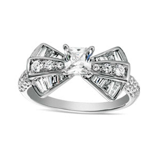 1.25 CT. T.W. Princess-Cut Natural Diamond Bow Tie Engagement Ring in Solid 14K White Gold