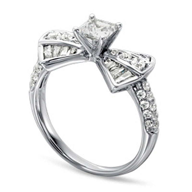 1.25 CT. T.W. Princess-Cut Natural Diamond Bow Tie Engagement Ring in Solid 14K White Gold