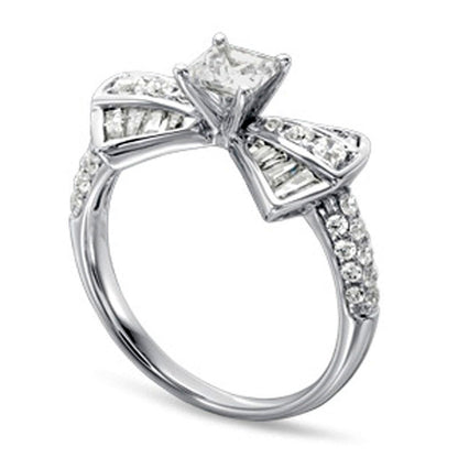 1.25 CT. T.W. Princess-Cut Natural Diamond Bow Tie Engagement Ring in Solid 14K White Gold