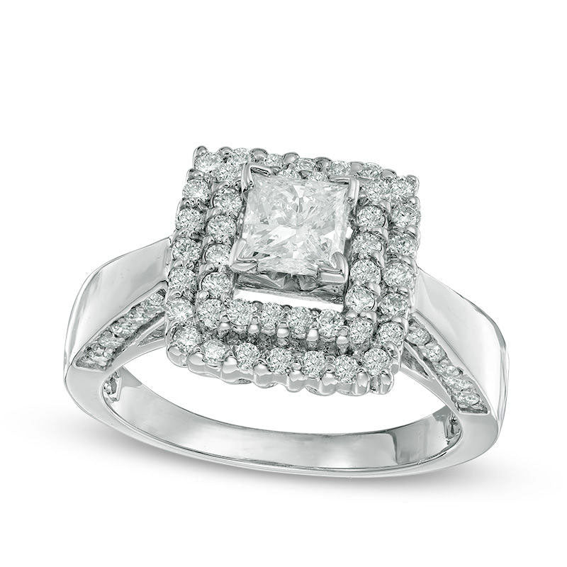 1.25 CT. T.W. Princess-Cut Natural Diamond Double Frame Engagement Ring in Solid 14K White Gold