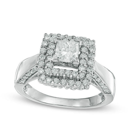 1.25 CT. T.W. Princess-Cut Natural Diamond Double Frame Engagement Ring in Solid 14K White Gold