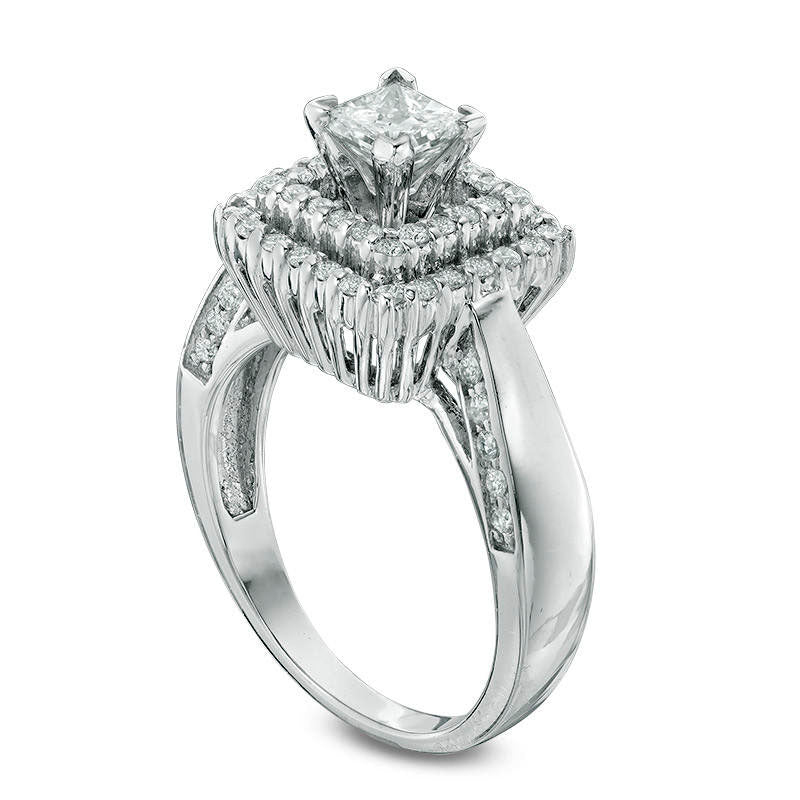 1.25 CT. T.W. Princess-Cut Natural Diamond Double Frame Engagement Ring in Solid 14K White Gold