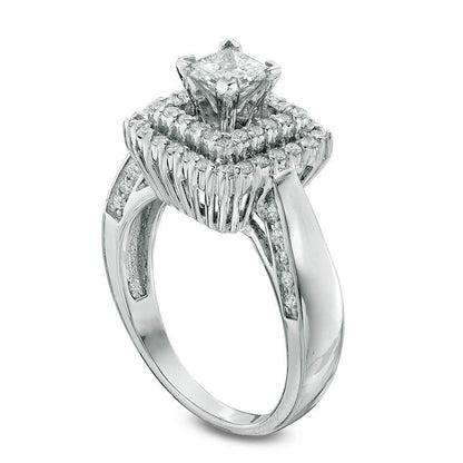1.25 CT. T.W. Princess-Cut Natural Diamond Double Frame Engagement Ring in Solid 14K White Gold
