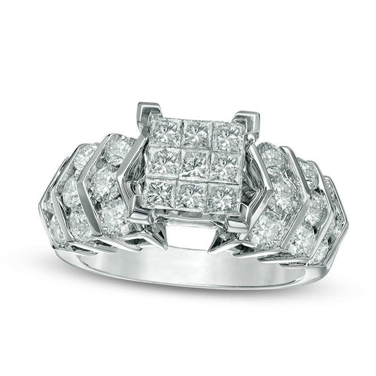 2.0 CT. T.W. Princess-Cut Composite Natural Diamond Chevron Shank Engagement Ring in Solid 14K White Gold