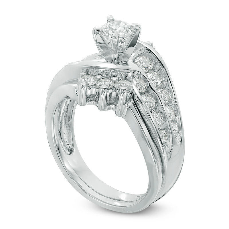 1.5 CT. T.W. Natural Diamond Bypass Bridal Engagement Ring Set in Solid 14K White Gold