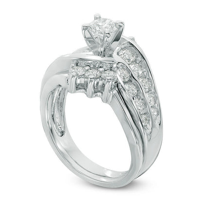 1.5 CT. T.W. Natural Diamond Bypass Bridal Engagement Ring Set in Solid 14K White Gold