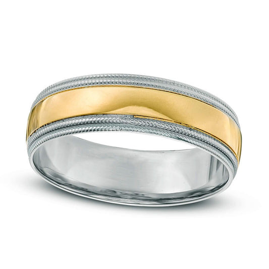 Men's 6.0mm Milgrain Wedding Band in Solid 14K Two-Tone Gold