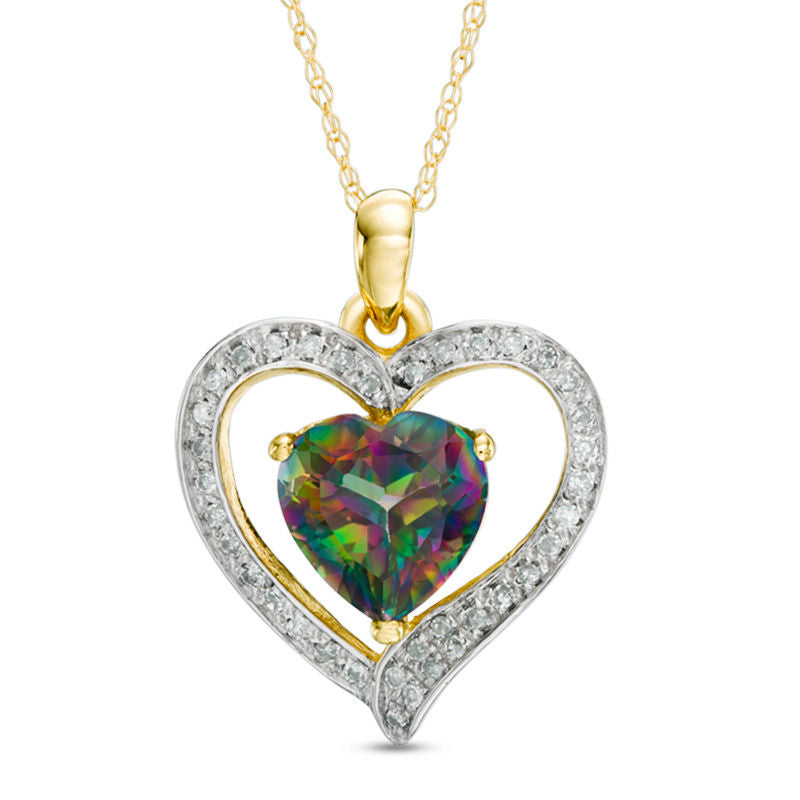 8.0mm Mystic Fire® Topaz and 0.17 CT. T.W. Natural Diamond Heart Pendant in 10K Yellow Gold