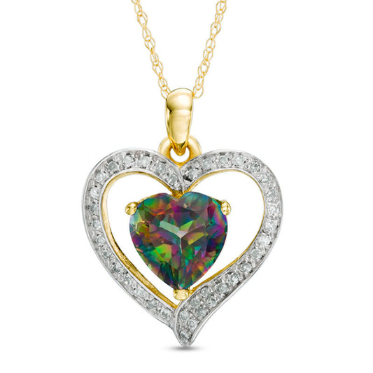 8.0mm Mystic Fire® Topaz and 0.17 CT. T.W. Natural Diamond Heart Pendant in 10K Yellow Gold