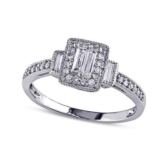 0.25 CT. T.W. Composite Baguette Natural Diamond Rectangle Frame Engagement Ring in Solid 10K White Gold