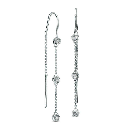 0.25 CT. T.W. Diamond Three Stone Threader Earrings in 10K White Gold