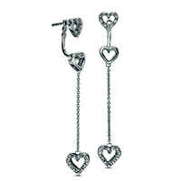 0.13 CT. T.W. Diamond Three Heart Front/Back Earrings in Sterling Silver