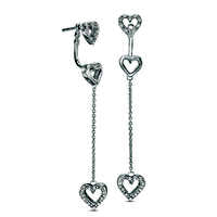 0.13 CT. T.W. Diamond Three Heart Front/Back Earrings in Sterling Silver
