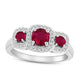 Ruby and 0.20 CT. T.W. Natural Diamond Antique Vintage-Style Three Stone Engagement Ring in Solid 14K White Gold