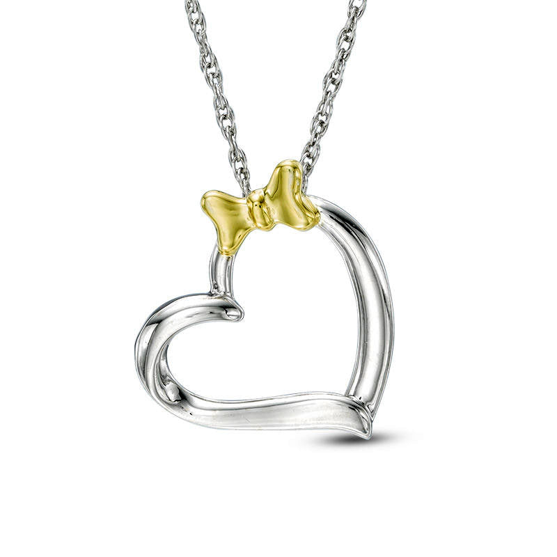 Tilted Heart with Bow Pendant in 10K Two-Tone Gold