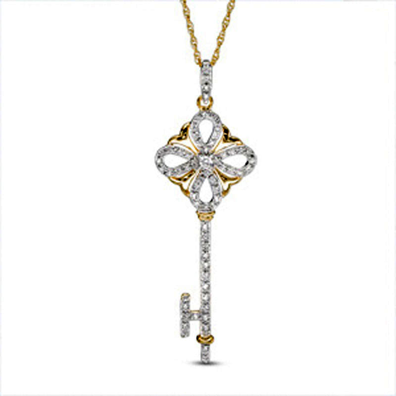 0.25 CT. T.W. Natural Diamond Key Pendant in 10K Yellow Gold