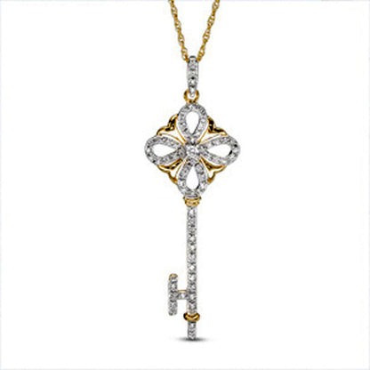 0.25 CT. T.W. Natural Diamond Key Pendant in 10K Yellow Gold