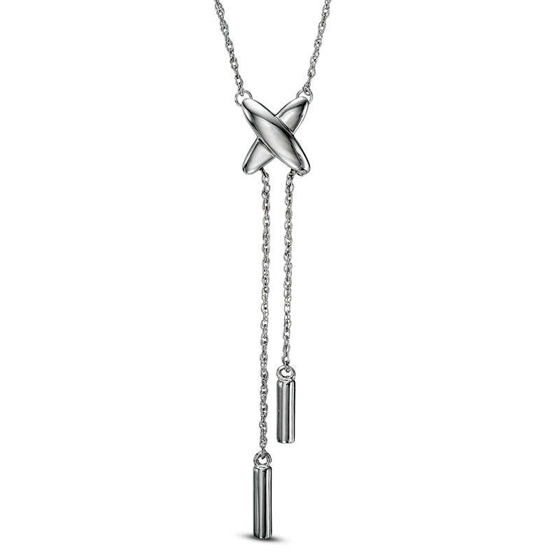 Lariat-Style "X" Necklace in 10K White Gold
