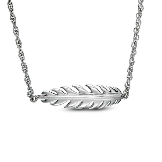 Sideways Feather Necklace in 10K White Gold