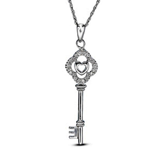 Natural Diamond Accent Heart Key Pendant in Sterling Silver