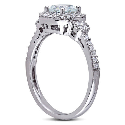 5.0mm Cushion-Cut Aquamarine and0.17 CT. T.W. Natural Diamond Frame Ring in Solid 10K White Gold