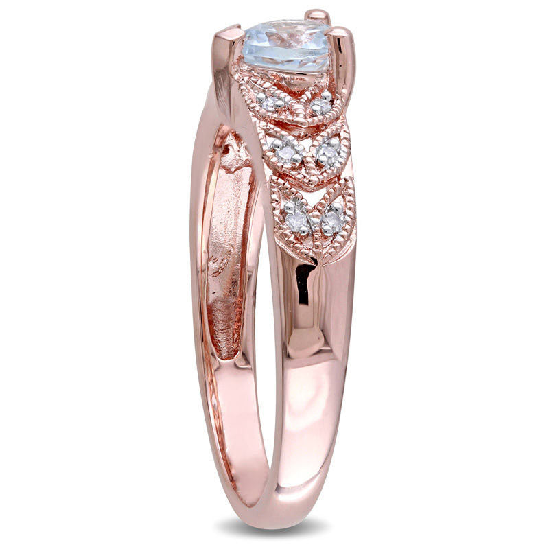 5.0mm Heart-Shaped Aquamarine and Natural Diamond Accent Antique Vintage-Style Ring in Sterling Silver with Rose Rhodium