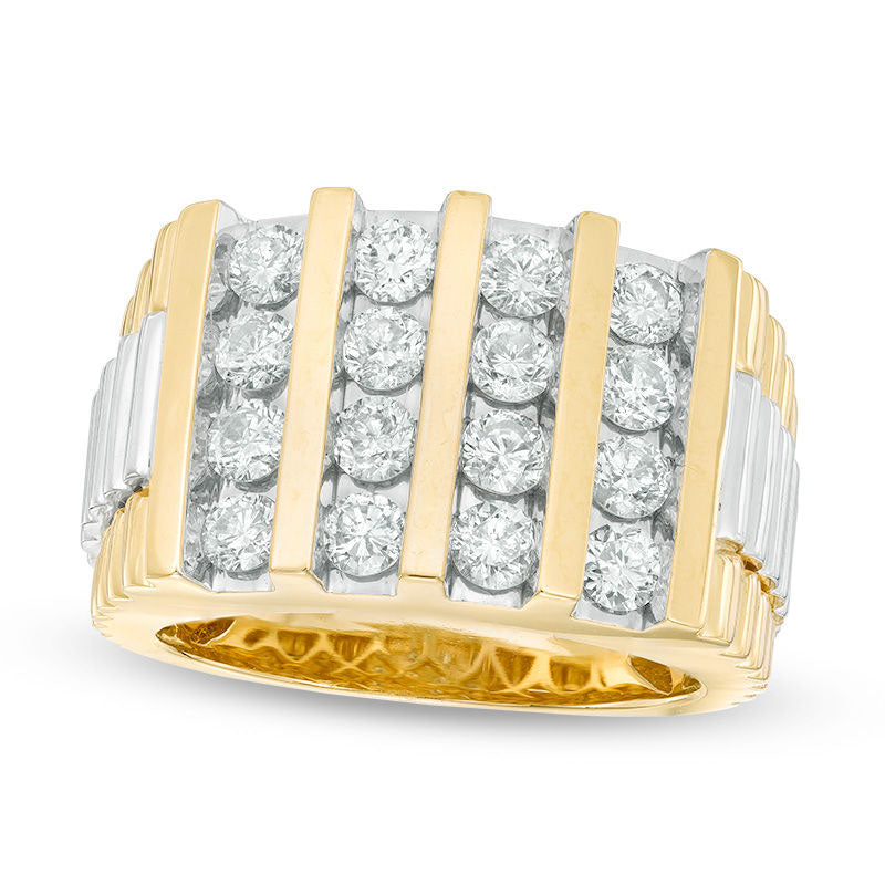 Men's 2.0 CT. T.W. Natural Diamond Vertical Four Row Stepped Shank Ring in Solid 14K Two-Tone Gold