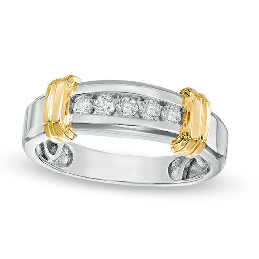 Men's 0.25 CT. T.W. Natural Diamond Five Stone Wedding Band in Solid 10K Two-Tone Gold