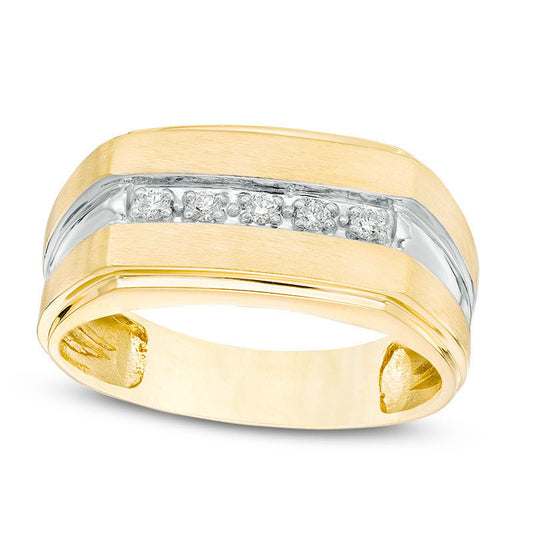 Men's 0.10 CT. T.W. Natural Diamond Five Stone Wedding Band in Solid 10K Two-Tone Gold