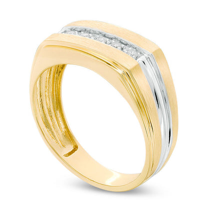 Men's 0.10 CT. T.W. Natural Diamond Five Stone Wedding Band in Solid 10K Two-Tone Gold