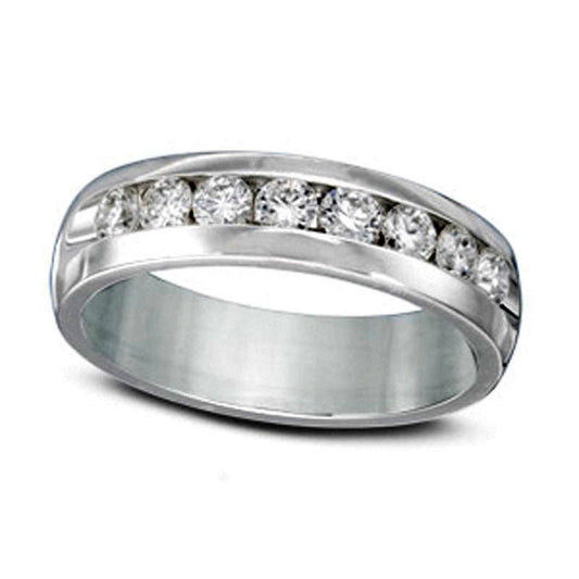 Mens 1.5 CT. T.W. Natural Diamond Channel Anniversary Band in Solid 14K White Gold (I/SI2)