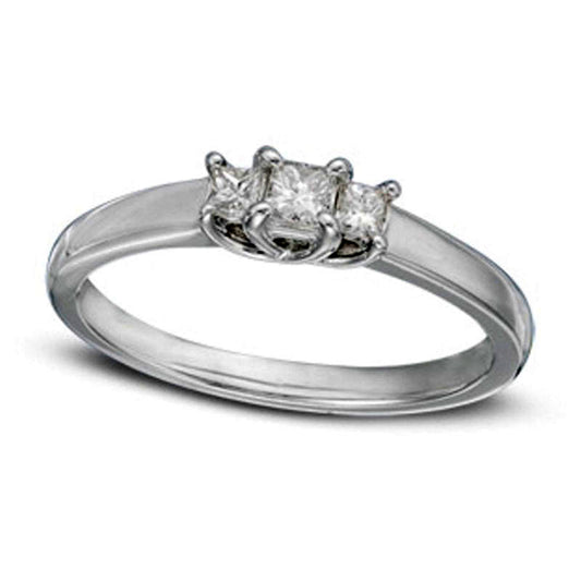 0.50 CT. T.W. Princess-Cut Natural Diamond Three Stone Engagement Ring in Solid 14K White Gold (I/SI2)
