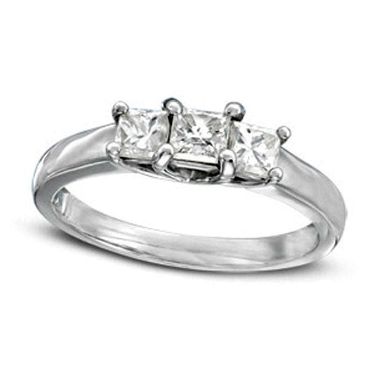 1.0 CT. T.W. Princess-Cut Natural Diamond Three Stone Engagement Ring in Solid 14K White Gold (I/SI2)