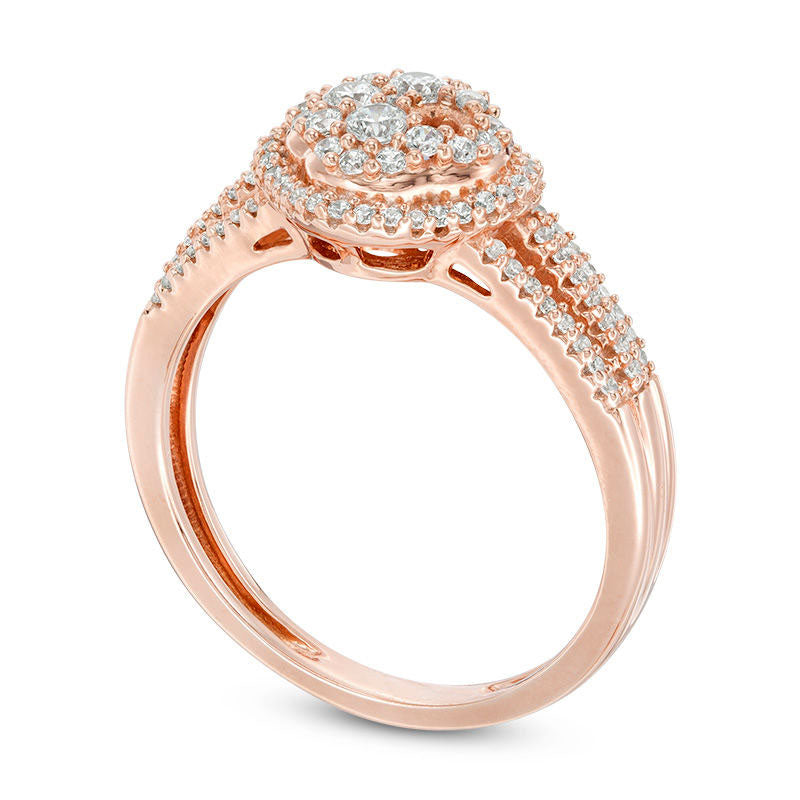 0.50 CT. T.W. Composite Natural Diamond Clover Multi-Row Ring in Solid 10K Rose Gold