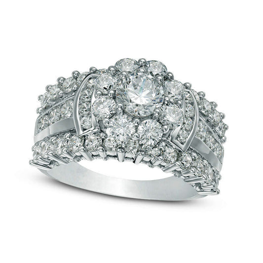 3.0 CT. T.W. Natural Diamond Flower Collar Multi-Row Ring in Solid 10K White Gold