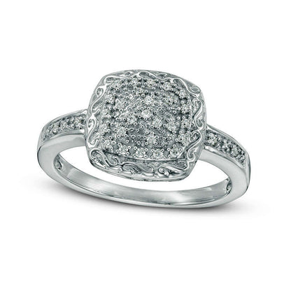 Natural Diamond Accent Filigree Cushion Frame Ring in Sterling Silver
