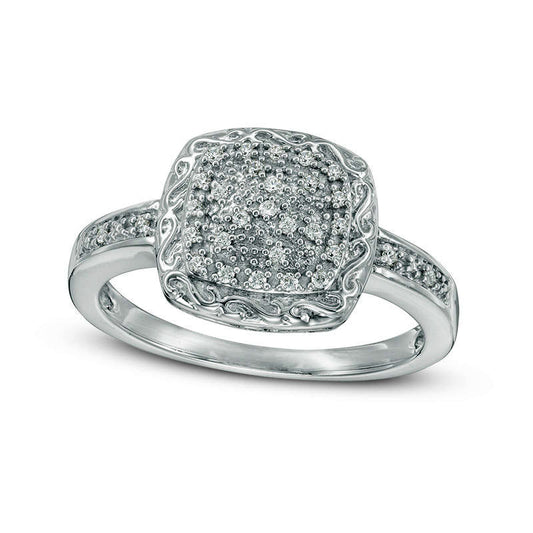Natural Diamond Accent Filigree Cushion Frame Ring in Sterling Silver