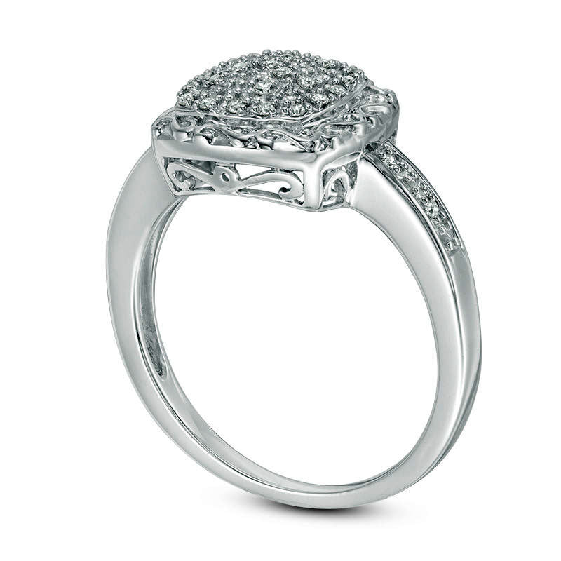 Natural Diamond Accent Filigree Cushion Frame Ring in Sterling Silver