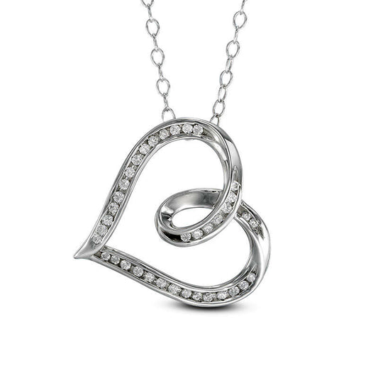 0.2 CT. T.W. Natural Diamond Tilted Heart Loop Pendant in Sterling Silver