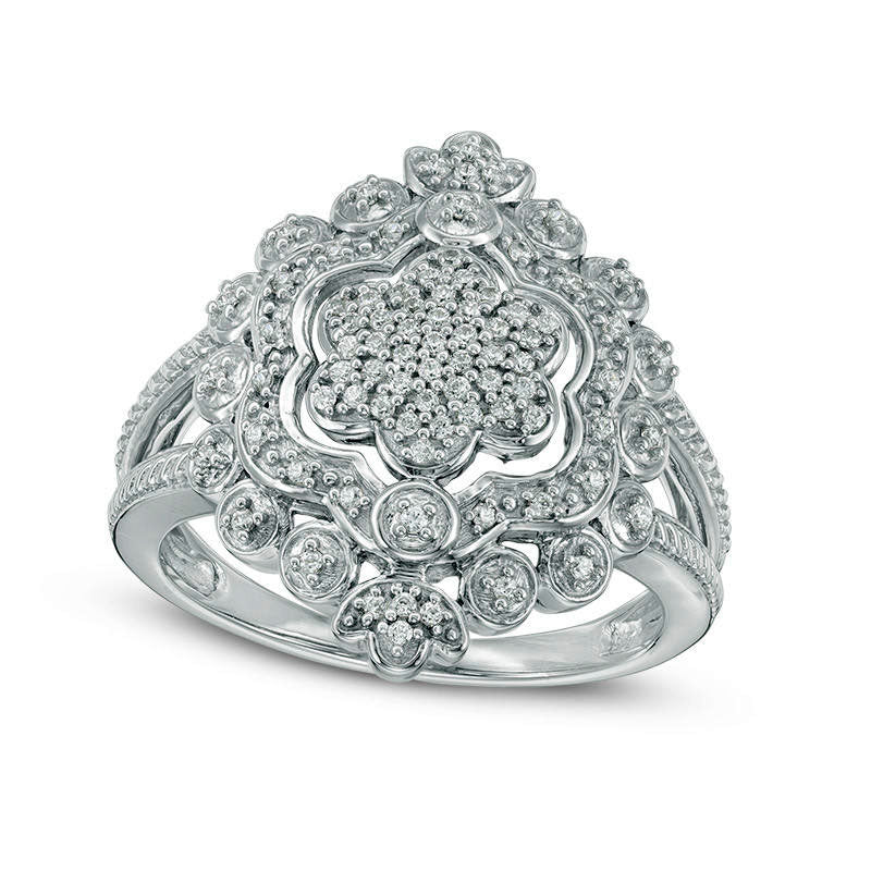 0.20 CT. T.W. Composite Natural Diamond Flower Frame Ring in Sterling Silver