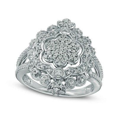 0.20 CT. T.W. Composite Natural Diamond Flower Frame Ring in Sterling Silver